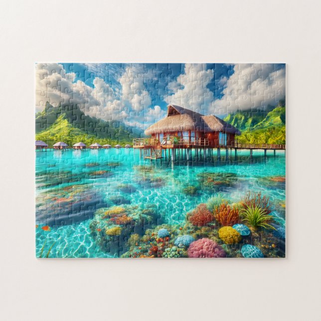 Bora Bora Tropisk Övervattensbungalow Pussel (Horisontell)