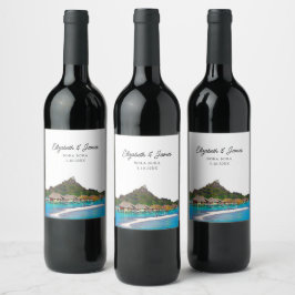 Bora Bora Wedding Favor Vinflaska Etikett