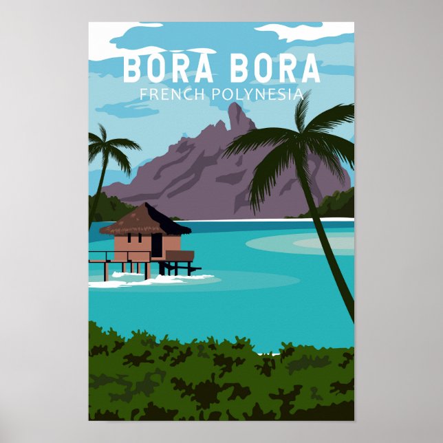 Bora Fransk Polynesia Travel Vintage Art Poster (Framsidan)