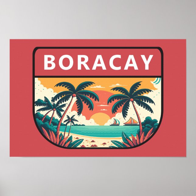 Boracay Filippinerna Retro Emblem Poster (Framsidan)