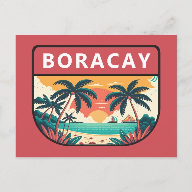 Boracay Filippinerna Retro Emblem Vykort (Framsida)