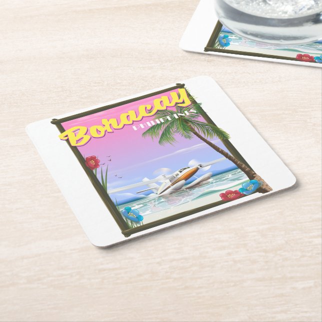 Boracay Filippinerna strand researesaffiche Underlägg Papper Kvadrat (Vinklad)