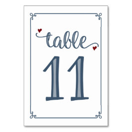 "Bord 11" Dusty Blue & Mörk Red Bordsnummer