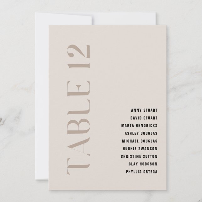 Bord 12 Modern djärv Beige Bröllop-Bordsnummer Inbjudningar (Framsida)