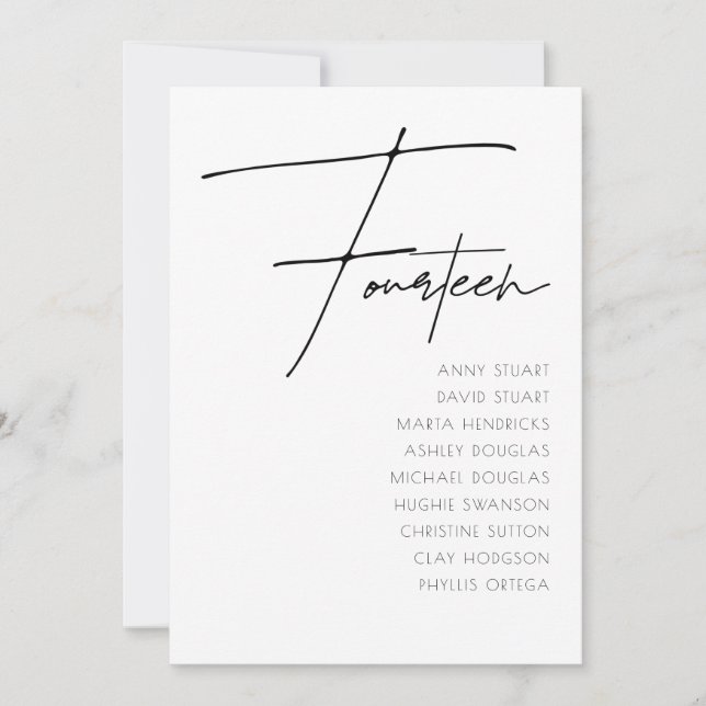 Bord 14 Modern mall för Bordsnumret Bröllop (Framsida)