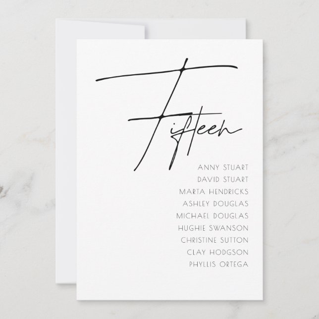 Bord 15 Modern mall för Bordsnumret Bröllop (Framsida)