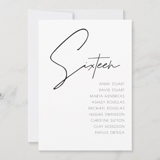 Bord 16 Modern mall för Bordsnummer Bröllop (Framsida)