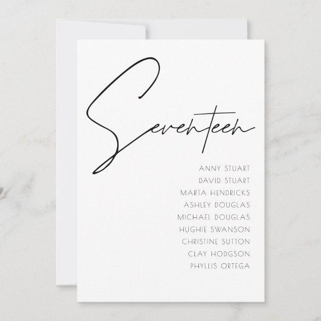 Bord 17 Modern mall för Bordsnumret Bröllop (Framsida)