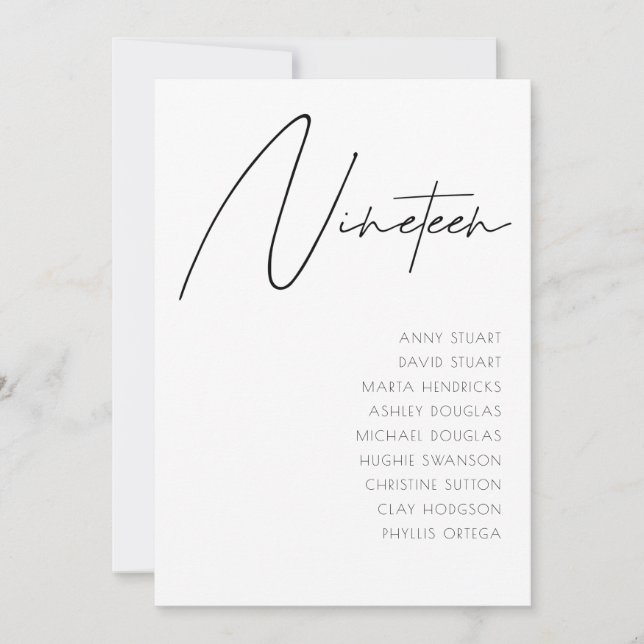 Bord 19 Modern mall för Bordsnumret Bröllop (Framsida)