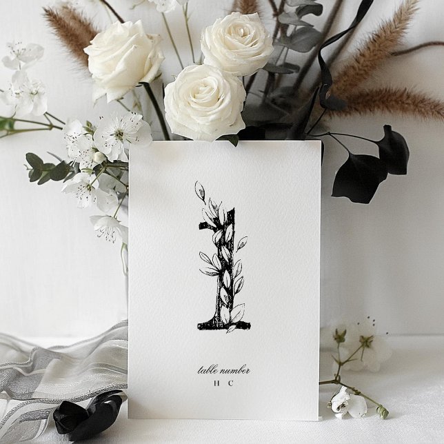 Bord 1 Vacker Blommigt Sketchad utandning Bröllop Bordsnummer (Skapare uppladdad)