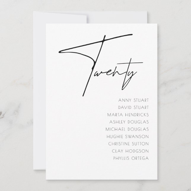 Bord 20 Modern mall för Bordsnummer Bröllop (Framsida)