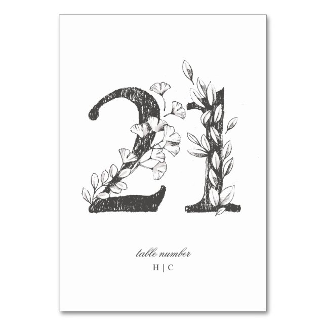 Bord 21 Vacker Blommigt Sketchad utandning Bröllop Bordsnummer (Framsidan)