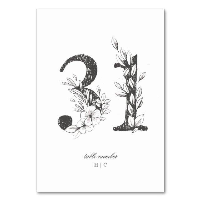 Bord 31 Vacker Blommigt Sketchad utandning Bröllop Bordsnummer (Framsidan)