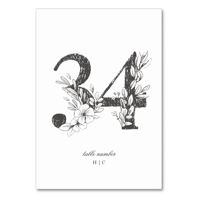 Bord 34 Vacker Blommigt Sketchad andedräkt Bröllop Bordsnummer (Framsidan)