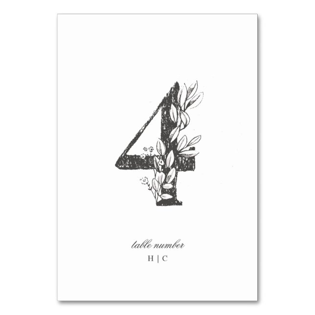Bord 4 Vacker Blommigt Sketchutandning Bröllop Bordsnummer (Framsidan)