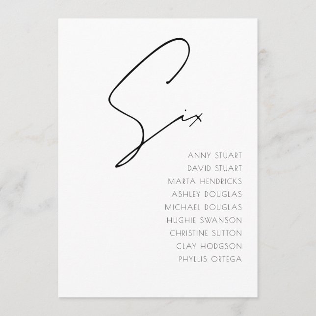 Bord 6 Modern Bröllop Bordsnummer-mall Inbjudningar (Framsida)