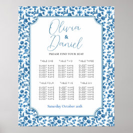 Bord 6 Sätesplan Bröllop Chintz Blue & White Poster