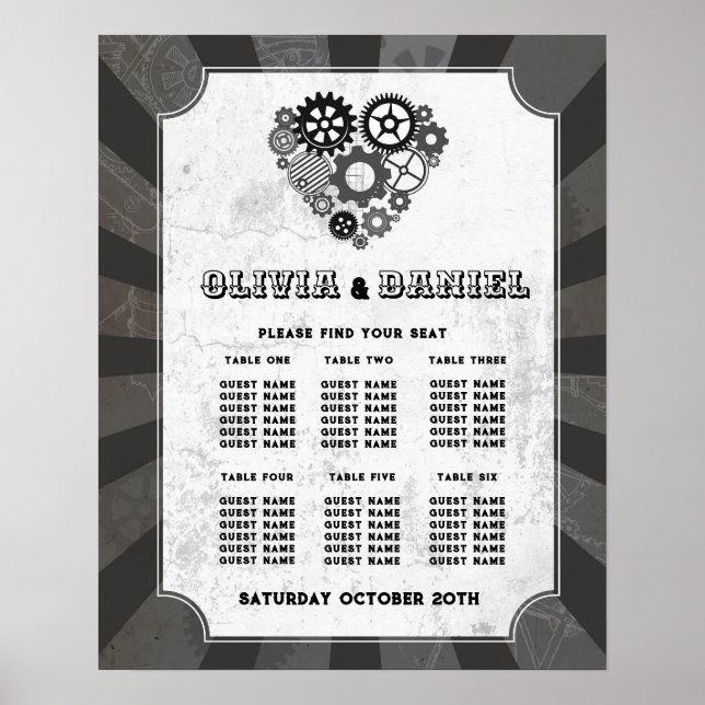 Bord 6 Sätesplan Bröllop Steampunk Bröllop Poster (Framsidan)