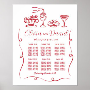 Bord 6: Sätesplan Bröllop Whimsical Hand plockade Poster