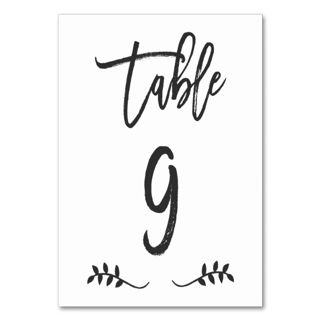 BORD 9 | Enkel svart handskrift Brushed Laurel Bordsnummer (Framsidan)