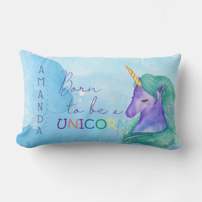 BORD ATT VARA EN UNICORN Cute Blue-vattenfärg Namn Lumbarkudde (Framsida)
