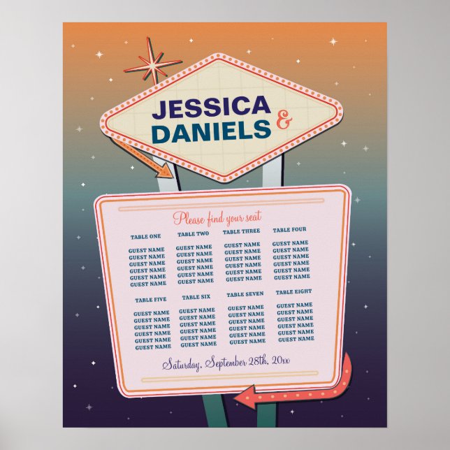 Bord Bröllop, 8-diagram Las Vegas Casino Poster (Framsidan)