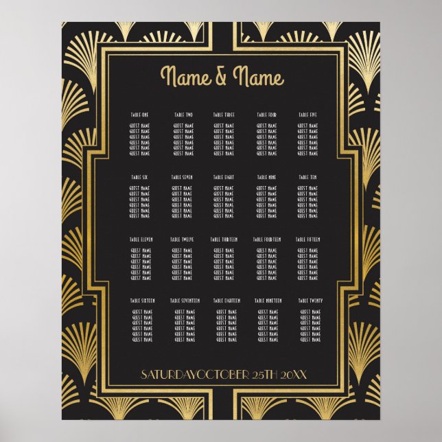 Bord Bröllop Gatsby Art Deco 1920 s 20: Sätesplan  Poster (Framsidan)