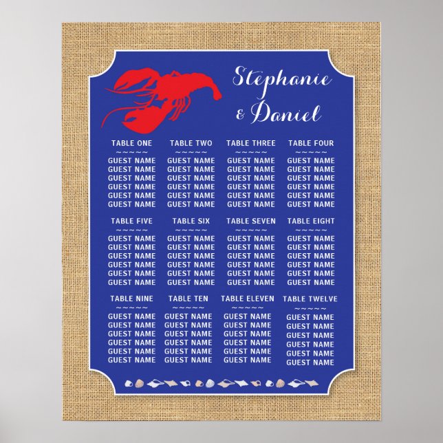 Bord Bröllop Kräftor Boil Lobster Poster sittplats (Framsidan)