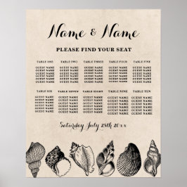 Bord Bröllop Plats 10 Plats Planering Skal Hav Poster