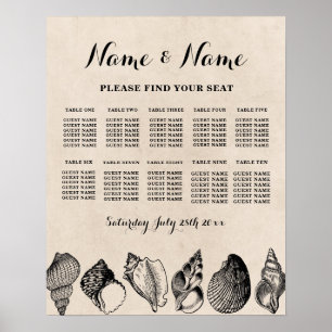 Bord Bröllop Plats 10 Plats Planering Skal Hav Poster
