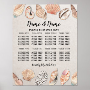 Bord Bröllop Plats 8 Plats Planering Skal Ocean Poster