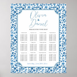 Bord Bröllop, sittplats 12 Chintz Blue White Blomm Poster