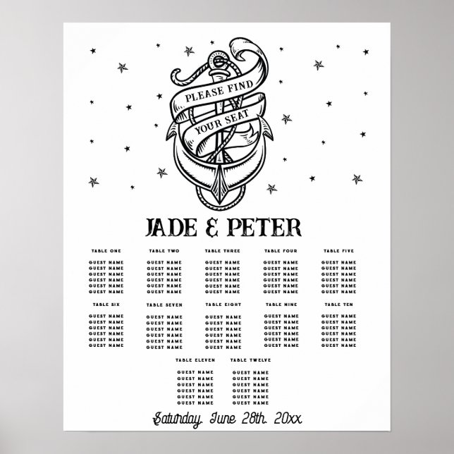 Bord Bröllop, sittplats 12, traditionell Tattoanka Poster (Framsidan)