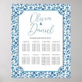 Bord Bröllop, sittplats 8 Chintz Blue & White Blom Poster