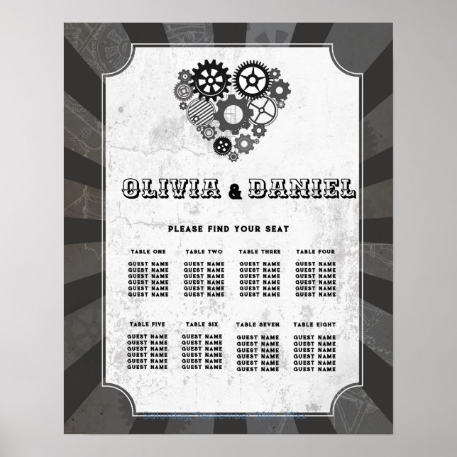 Bord Bröllop, sittplats 8, Steampunk Bröllop Heart Poster (Framsidan)