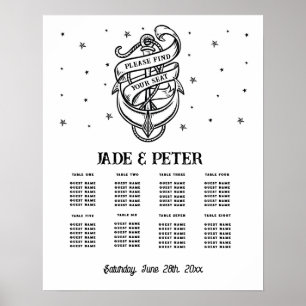 Bord Bröllop, sittplats 8, traditionell Tattoankar Poster
