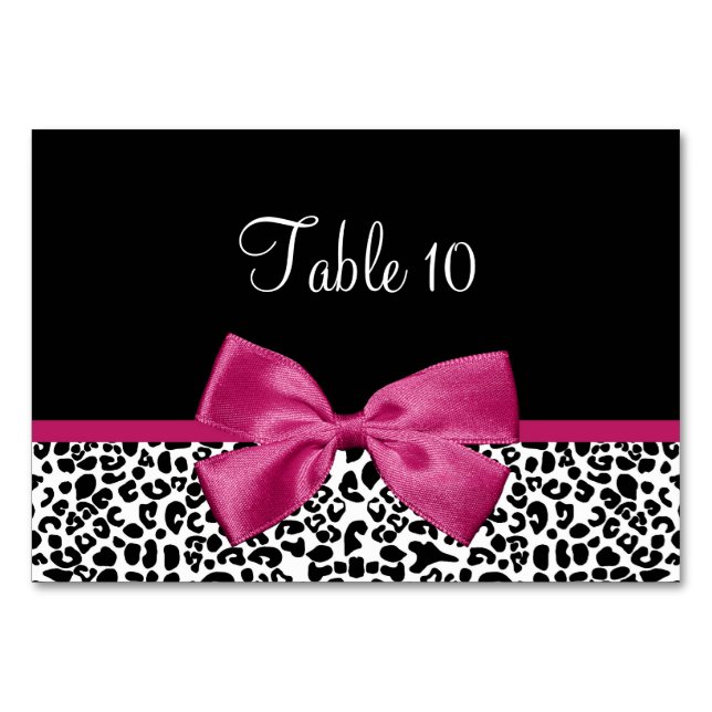 Bord Card Modern Leopard Vivacious Rosa Ribbon Bordsnummer (Framsidan)