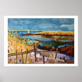 bord de mer en Bretagne avec phare Poster