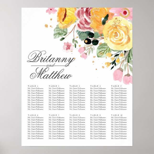 Bord Elegantens Blommigt | Säteskartor Poster (Framsidan)