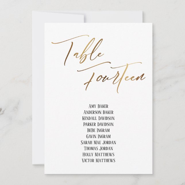 Bord fjorton sittplatsplaner för handskrift i guld (Framsida)