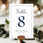 Bord Formellt mottagningsbevis för elegant Navy Bl Bordsnummer<br><div class="desc">party-tecknet i Bordsnumret i bröllop har en klassisk elegans med klassisk marinblått mot en skarp vit bakgrund. Anpassa designen av bröllop bord med ditt namn, bröllop-datum och bordsnummer i trendig och skrift. Kortets baksida är en dubblett av framsidan. Följ vår lättförståeliga använda av modern mall för att enkelt anpassa och...</div>