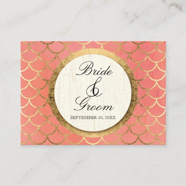 Bord-kontoren Art Deco Snäcka Faux Bröllop Guld Placeringskort (Framsida)