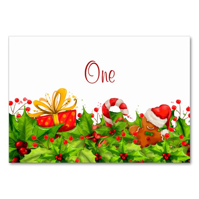 Bord-kort för inbjudan till julfest bordsnummer (Framsidan)