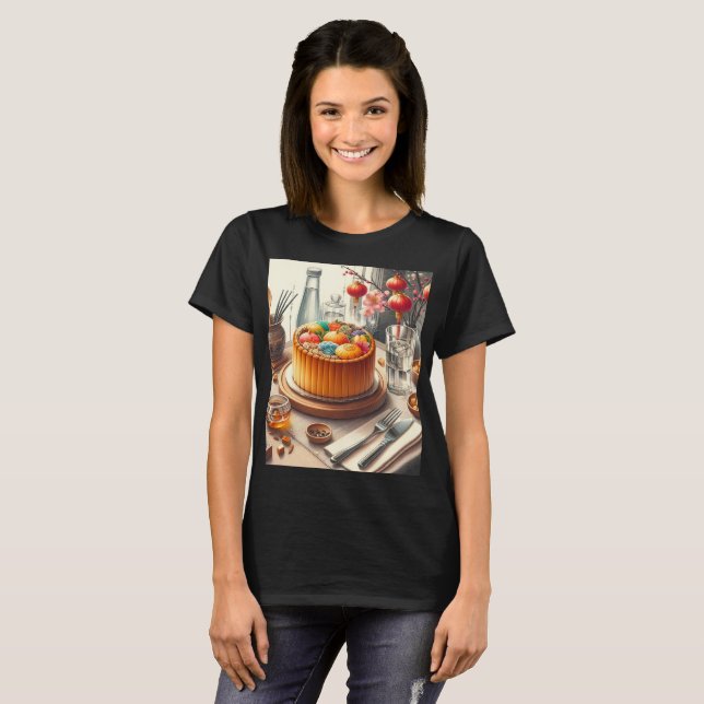 bord med kaka och vas med ägg på kakan t shirt (Hel framsida)