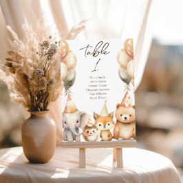 Bord nummer Vattenfärg Djur baby shower Inbjudningar