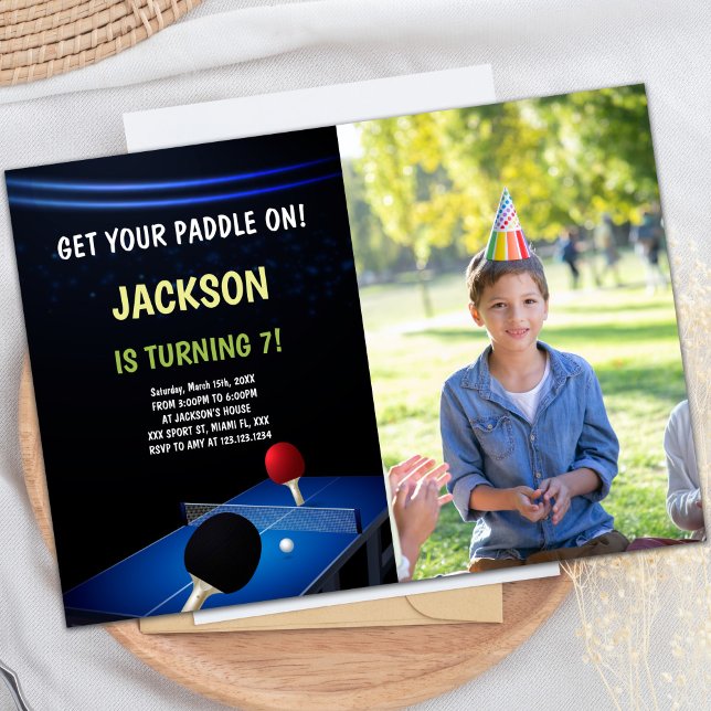 Bord Ping Pong Birthday-inbjudningar med foto Inbjudningar (Table Ping Pong Birthday Invitations with photo)