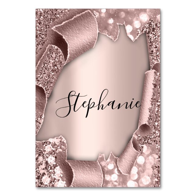 Bord Ro Glam Glitter 3D Bröllop Namn bricka Bordsnummer (Framsidan)