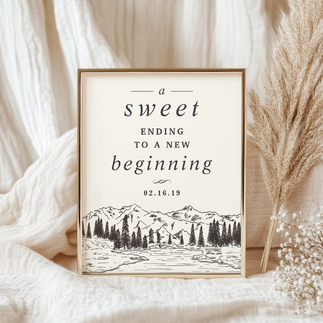 Bord-tecken för Mountain Sketch Bröllop Dessert Poster (Skapare uppladdad)