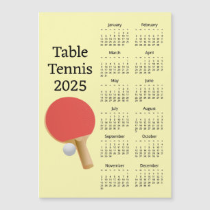 Bord Tennis 2025 Calendar Magnetic Card