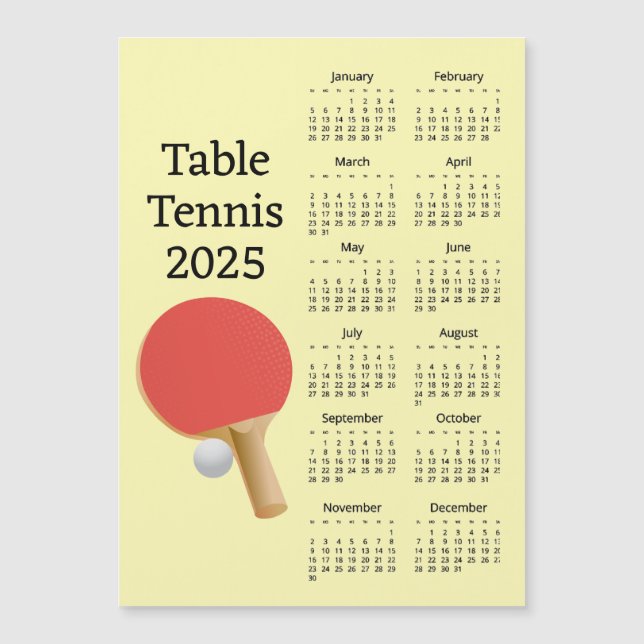 Bord Tennis 2025 Calendar Magnetic Card (Framsida)